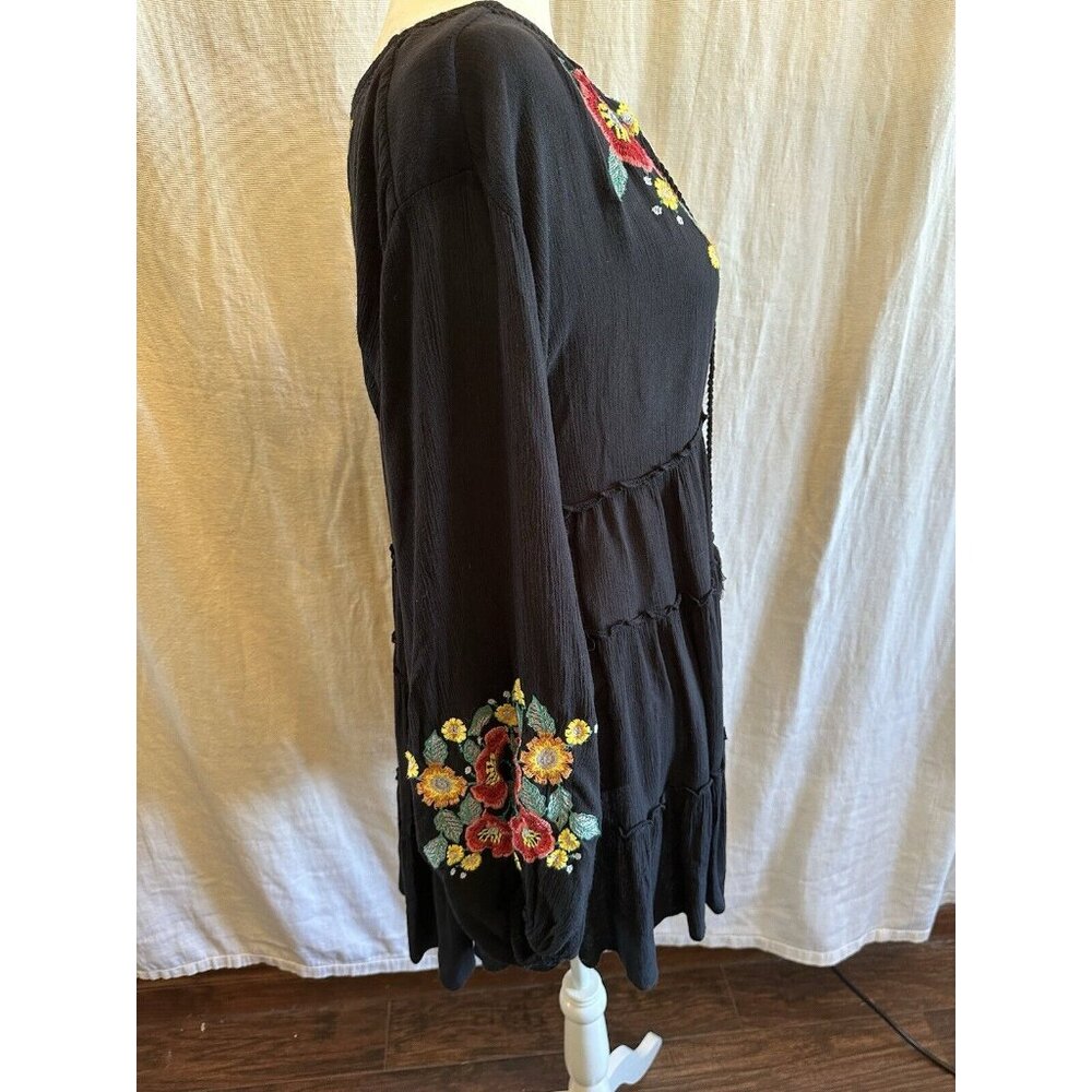 Free People Spell On You Dress Size XS‎ Black Embroidered Long Sleeve Floral - Picture 4 of 11